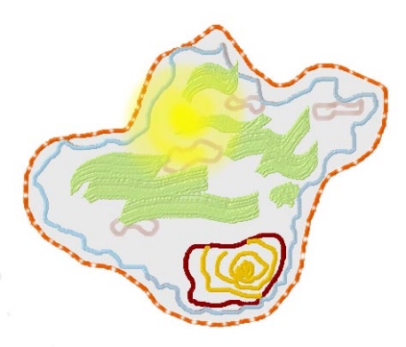 the hand-drawn amoeba with yellow highlighting a circular area towards its top